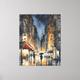 Rainy city watercolor art canvas print