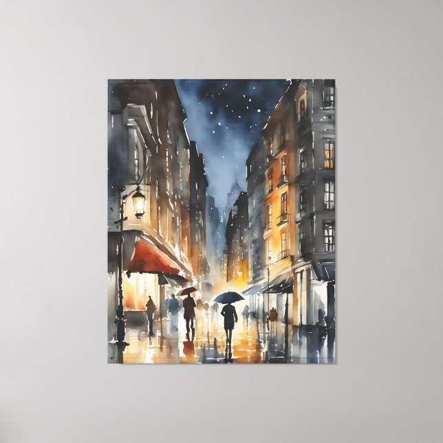 Rainy city watercolor art canvas print (Front)