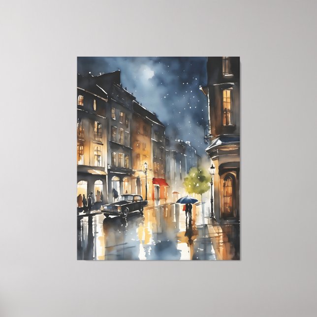 Rainy city watercolor art canvas print (Front)