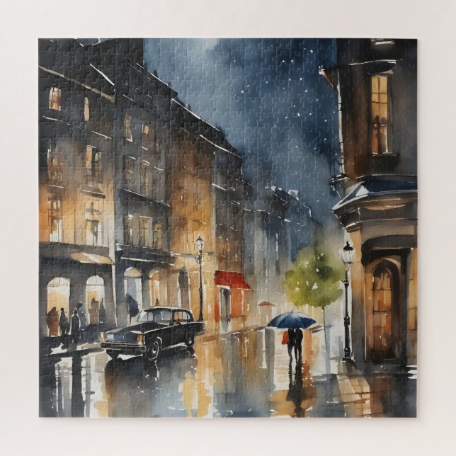 Rainy city watercolor art jigsaw puzzle (Vertical)