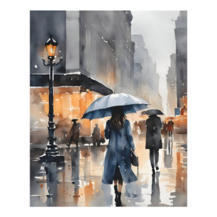 Rainy city watercolor art photo print