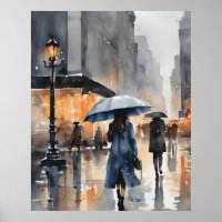 Rainy city watercolor art
