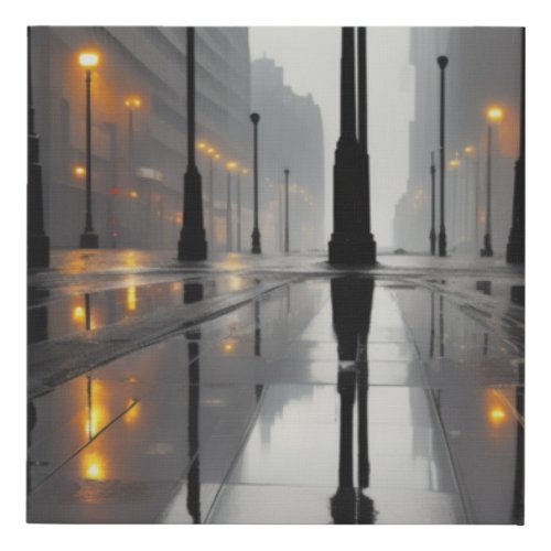 Rainy Cityscapes Faux Canvas Print