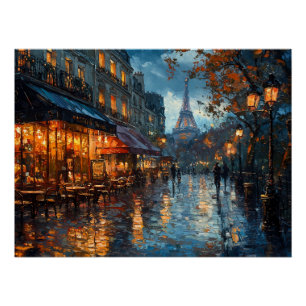 Rainy Cobblestone Street in Paris Poster