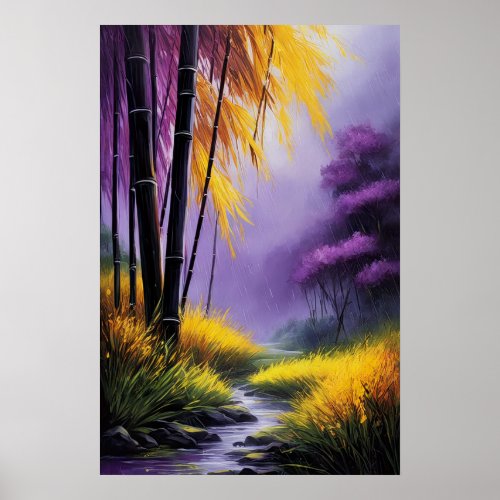 Rainy Dance in Yellow and Purple Poster