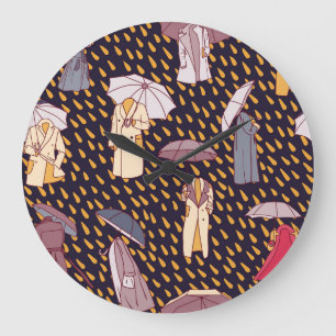 Rainy Day Adventures: Invisible Umbrellas Large Clock
