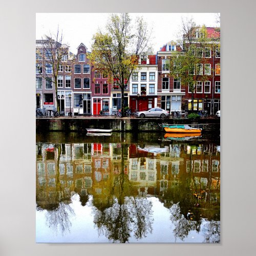 Rainy Day Amsterdam Canal Winter Reflections Photo Poster