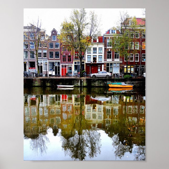 Rainy Day Amsterdam Canal Winter Reflections Photo Poster (Front)