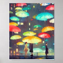 rainy day and umbrella Poster
