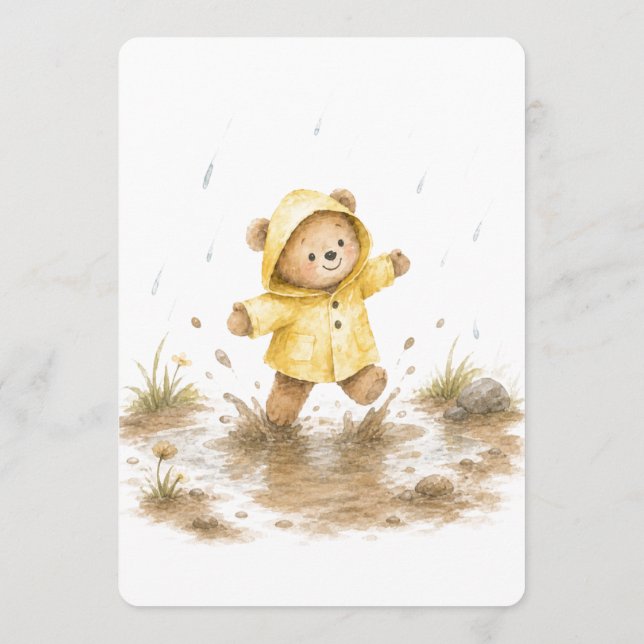 Rainy Day Bear Baby Shower Invitation (Back)