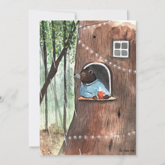 Rainy Day Bear Daydream Tea Time Illustration   Invitation (Front)