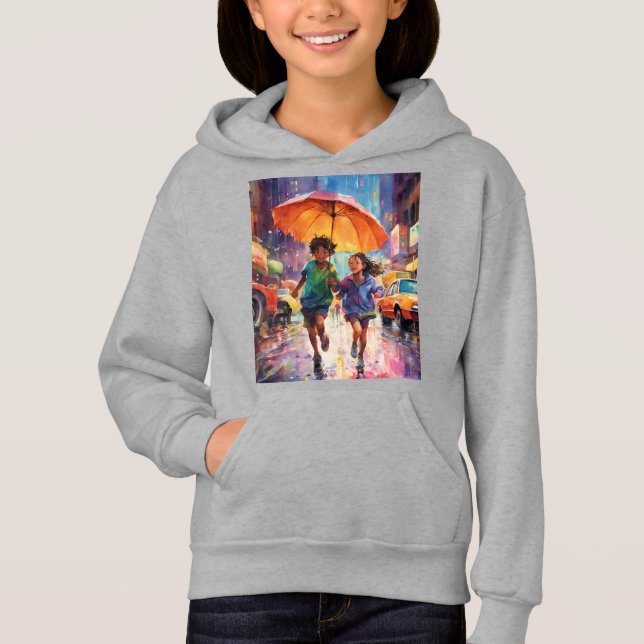 "Rainy Day Bliss: Hoodie Adventures" (Front)