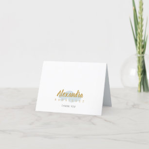 Rainy Day Blue and Gold Quinceanera Letterpress Thank You Card