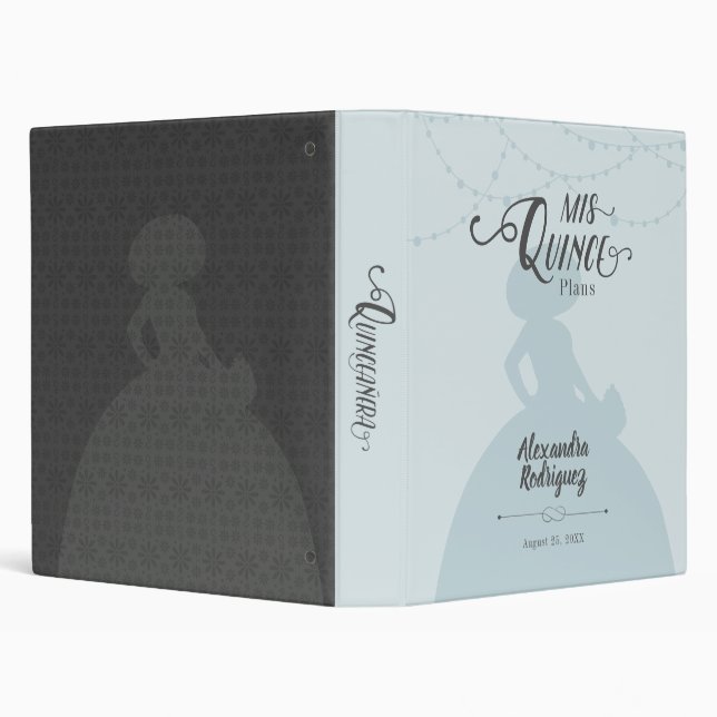 Rainy Day Blue Charro Silhouette Quinceanera 3 Ring Binder (Background)
