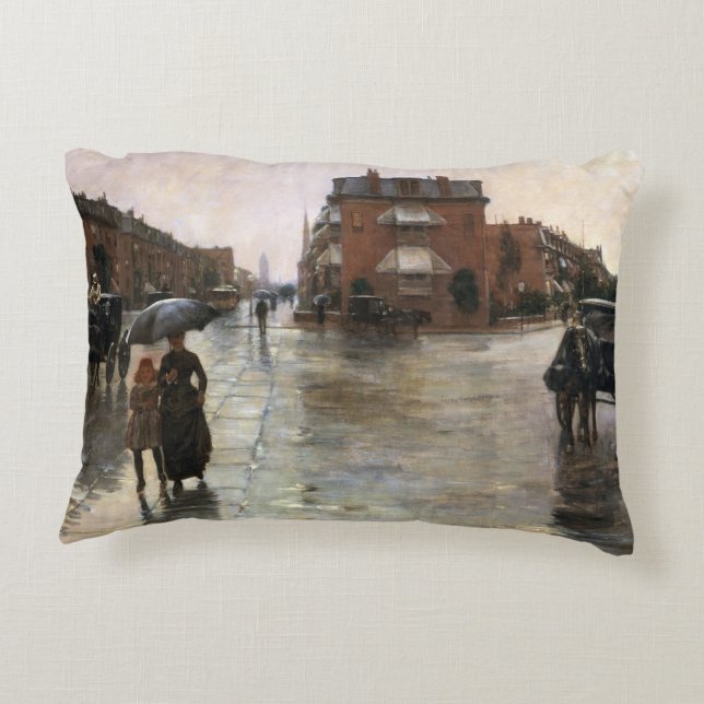 Rainy Day, Boston by Frederick Childe Hassam Accent Pillow (Back)