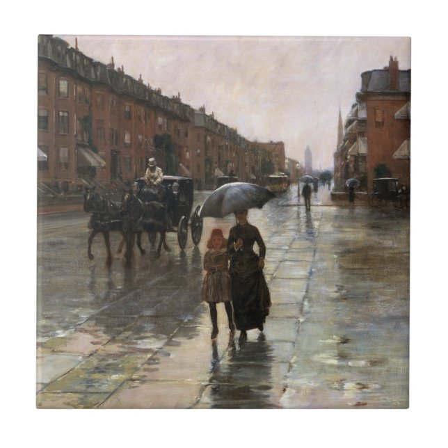 Rainy Day, Boston by Frederick Childe Hassam Ceramic Tile (Front)