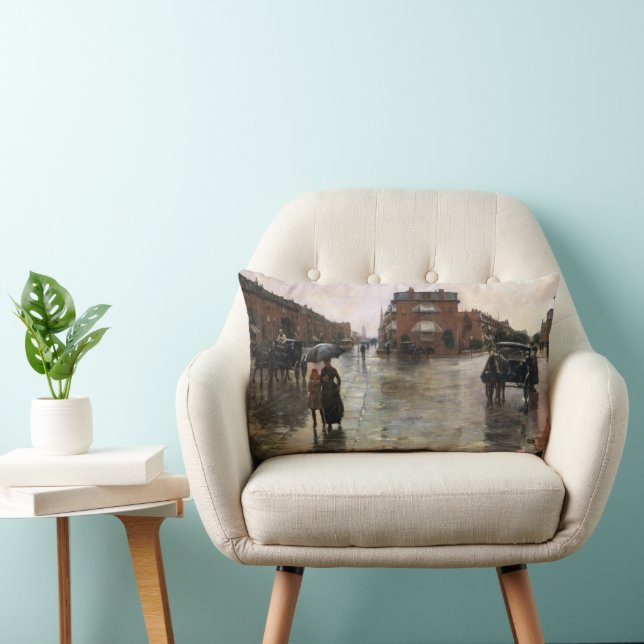 Rainy Day, Boston by Frederick Childe Hassam Lumbar Pillow (Chair)