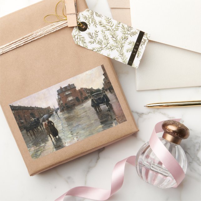 Rainy Day, Boston by Frederick Childe Hassam Rectangular Sticker (Gifting)