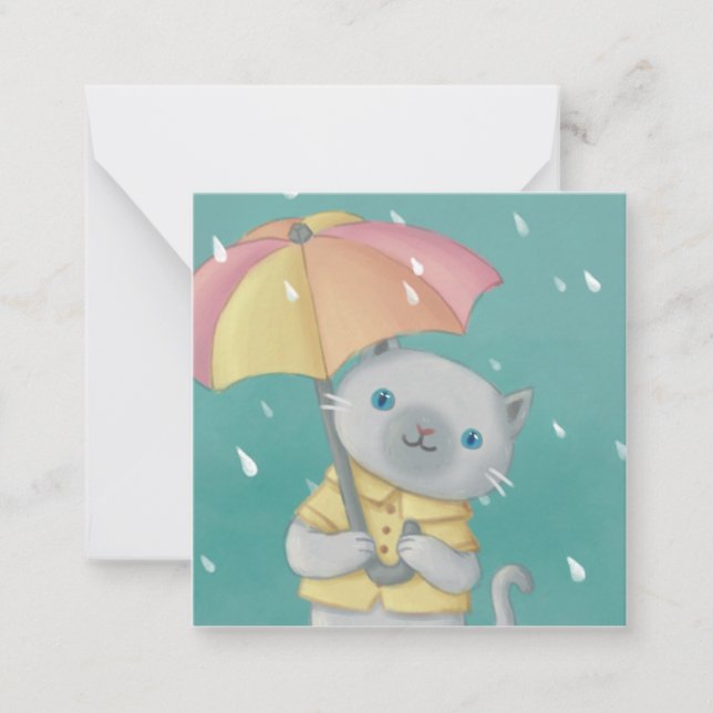 Rainy Day: Cat & Umbrella Illustration Note Card (Front)