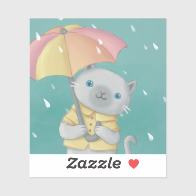 Rainy Day: Cat & Umbrella Illustration Sticker (Sheet)