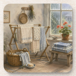 Rainy Day Cottage Laundry Room Beverage Coaster