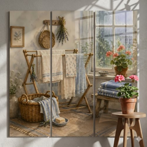 Rainy Day Cottage Laundry Room Triptych