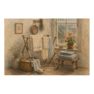 Rainy Day Cottage Laundry Room Wood Wall Art