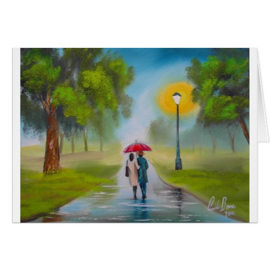 RAINY DAY COUPLE UMBRELLA PAINTING (Front Horizontal)