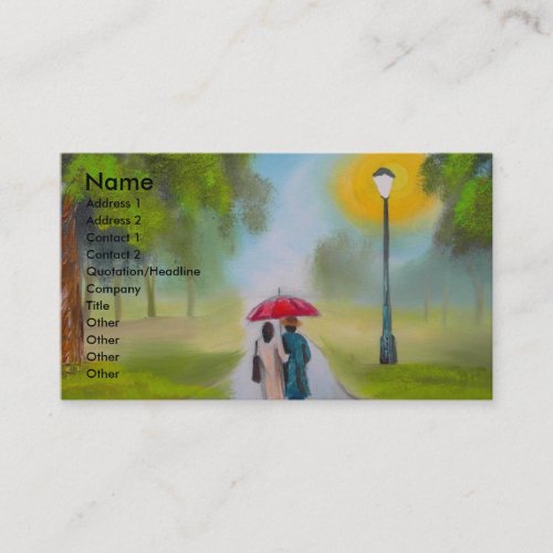 RAINY DAY COUPLE UMBRELLA PAINTING BUSINESS CARD TEMPLATE