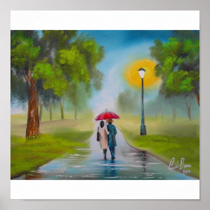 RAINY DAY COUPLE UMBRELLA PAINTING PRINT