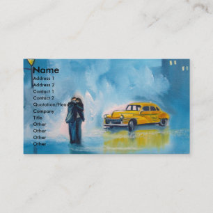 RAINY DAY COUPLE YELLOW TAXI CAB BUSINESS CARD