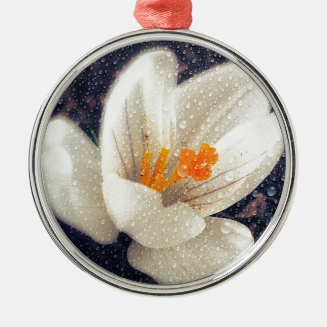 Rainy Day Crocus Flower Metal Ornament (Front)