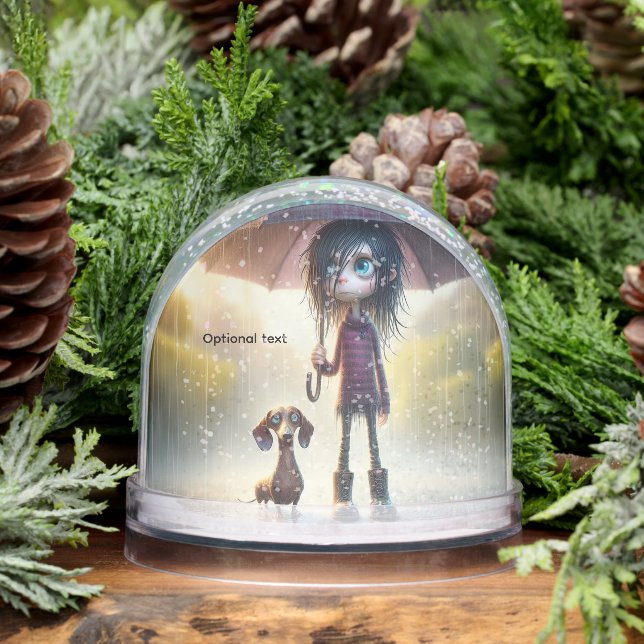 Rainy Day Dachshund Anime Snow Globe (Winter)