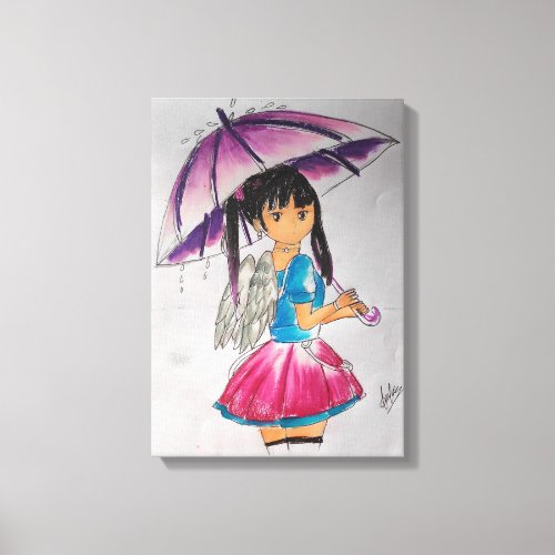 Rainy Day Elegance A Girl and Her Umbrella Canvas Print