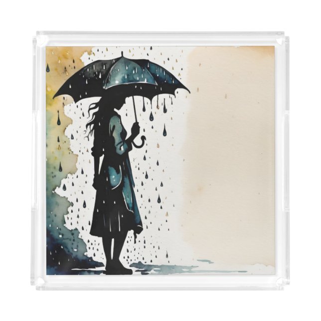 Rainy Day Elegance - Woman in the Rain Acrylic Tray (Front)