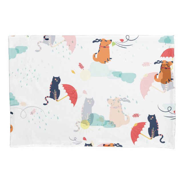 Rainy Day Friends: Cat Dog Vintage Pillow Case (Front)