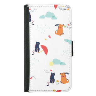 Rainy Day Friends: Cat Dog Vintage Samsung Galaxy S5 Wallet Case