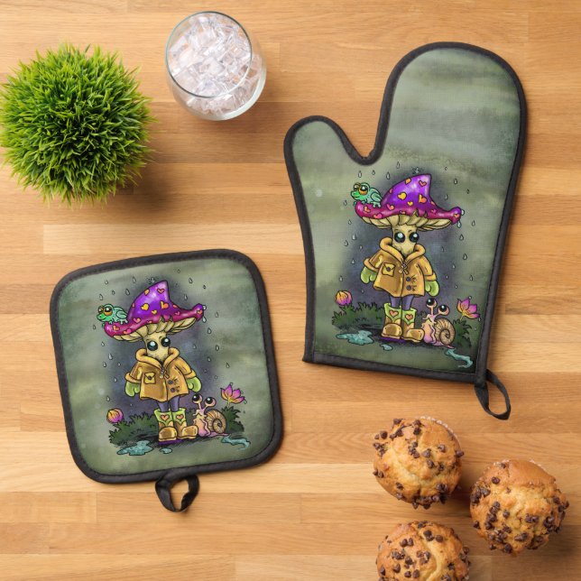 Rainy Day Friends Oven Mitt & Pot Holder Set (Top Down)