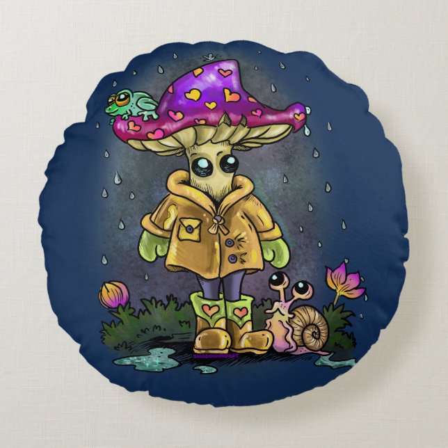 Rainy Day Friends Round Pillow (Front)