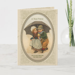 Rainy Day Friends Vintage Illustration Card