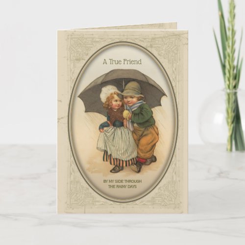 Rainy Day Friends Vintage Illustration Card