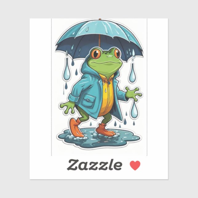 Rainy Day Frog in Cute Raincoat Sticker (Sheet)