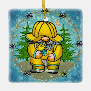 Rainy day gnome ceramic ornament