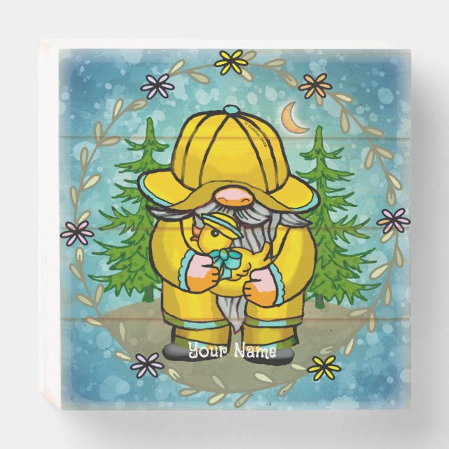 Rainy day gnome  wooden box sign (Front Horizontal)