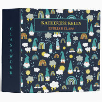 Rainy Day Gnomes Rainbow Kids 3 Ring Binder