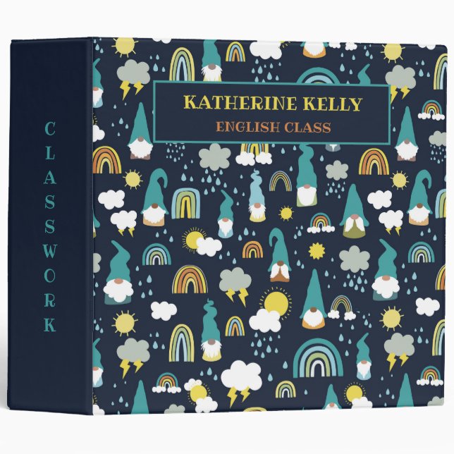 Rainy Day Gnomes Rainbow Kids 3 Ring Binder (Front/Spine)