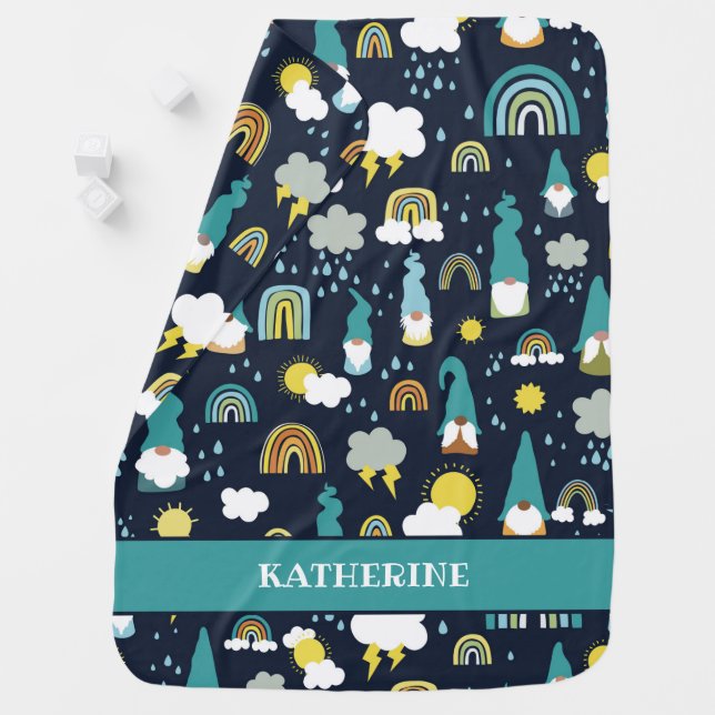 Rainy Day Gnomes Rainbow Kids Baby Blanket (In Situ)