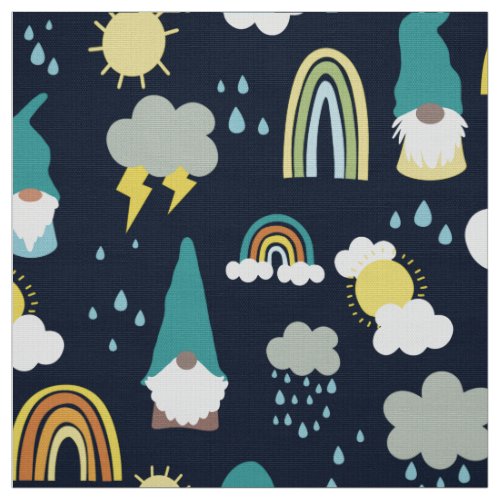 Rainy Day Gnomes Rainbow Kids Fabric