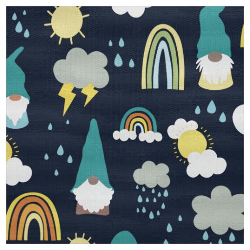 Rainy Day Gnomes Rainbow Kids Fabric