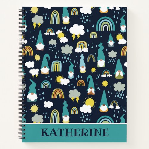 Rainy Day Gnomes Rainbow Kids Notebook